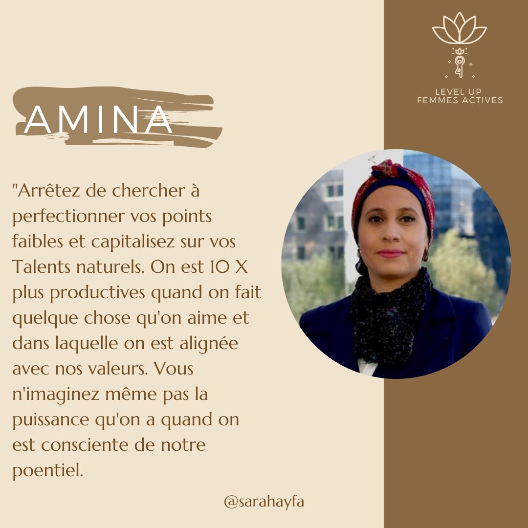 Levelupfemmes's tweet photo. Amina, cheffe d'entreprise
Arrêtez de chercher à perfectionner vos points #faibles et capitalisez sur vos #Talents #naturels. 
Pour s'inscrire, retrouvez le lien juste ici: https://t.co/Ys6ebCVHpg
#reconversion #salariat #business #formation #LUFA #levelupfemmesactives #bienetre https://t.co/Lg5l3ytSii
