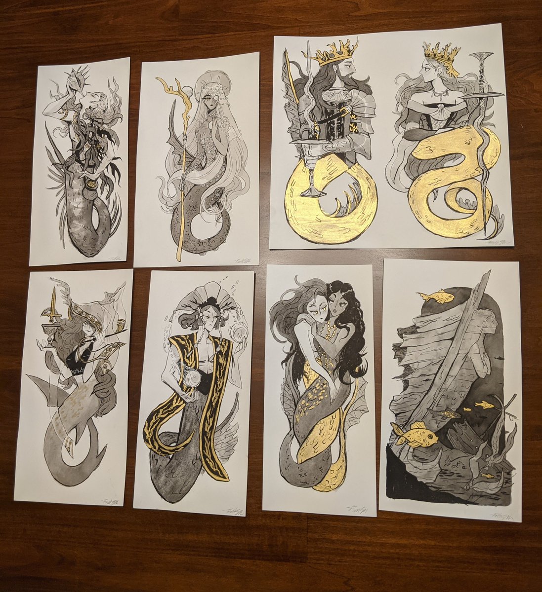 Batch 1 of my Mermay Tarot originals go live tomorrow, 5/15 at 9AM pacific! 🧜‍♀️🧜‍♂️🧜 
Here's what will be in the first batch, you can check out the sale preview for more details here:
https://t.co/31H13pwbOf
And here's the link for my shop when it goes live:
https://t.co/kq3aM15Qym 