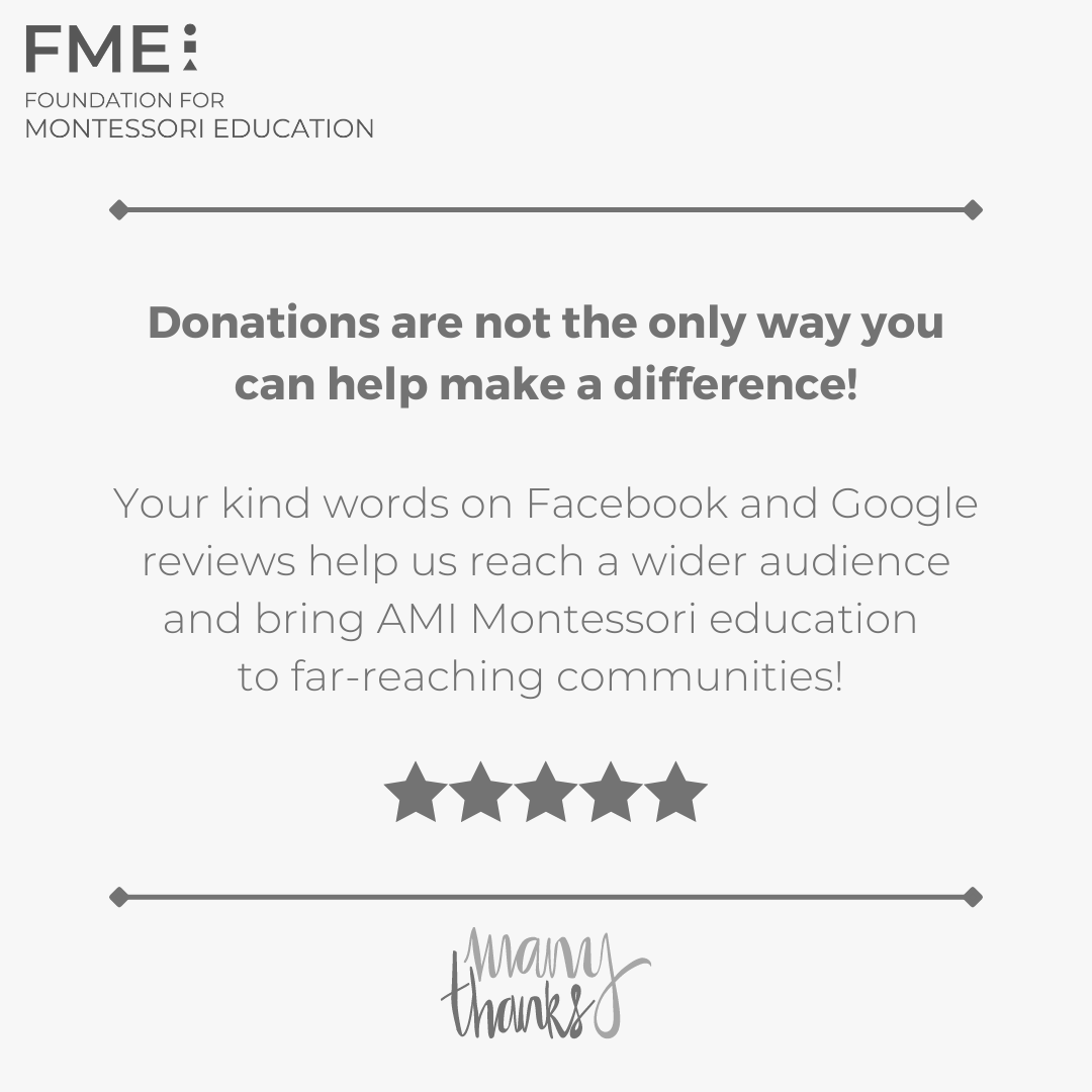 Thank you to everyone who made a donation to FME in honour of Mrs. Montessori's birthday 💛 

Donations aren't the only way you can help! Please consider writing a review on Google or Facebook &amp; sharing your FME experience 🙏 Your words are invaluable!

g.page/AMI_Montessori…