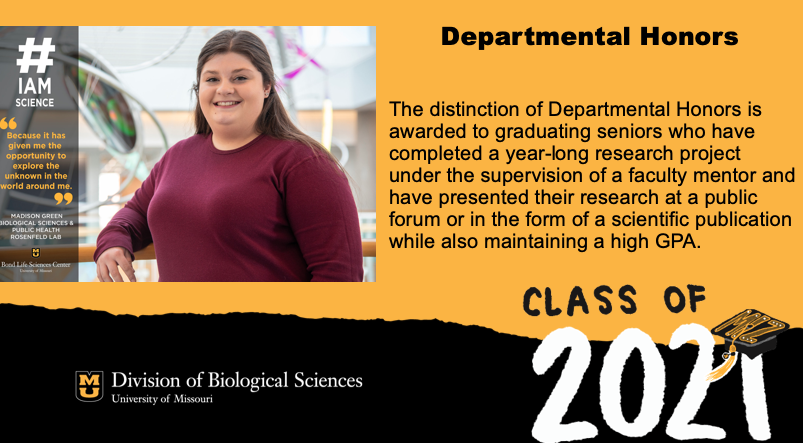 MUBioHonors's tweet photo. @MizzouBiology congratulates Madison Green on Graduating with departmental honors. Madison has been extremely productive as a student researcher working collaboratively with the Roberts and Rosenfeld labs!
https://t.co/ZSmUkHO2mL https://t.co/fcvYqRzri9