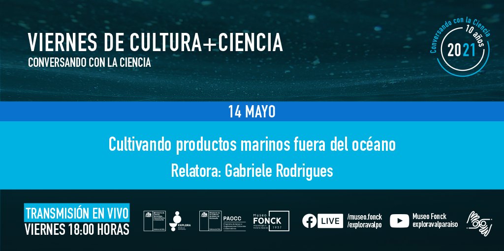 exploravalpo's tweet image. Hoy a las 18h ⏰ tod@s invitad@s pq la Dra Gabriela Rodrigues de @pucv_cl nos compartirá cómo es cultivar productos marinos fuera del océano en jornada para #todopúblico para iniciar con #CulturaCIentífica este FDS histórico explora.cl/valparaiso/est… #FelizViernes