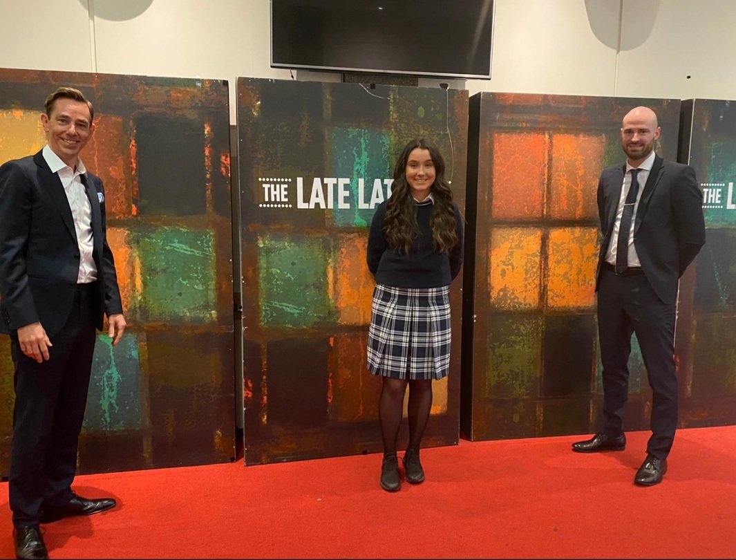PresCisland's tweet photo. Maireád &amp; Mr. Dargan with the man himself Ryan Tubridy in the Green Room ahead of Maireáds appearance on @thelatelateshow  tonight representing her Enterprise Team @SafetyStuds @KerrySEP @StudentEntProg @ceist1 @MaineValleyPost @Kerrys_Eye https://t.co/pYmpnjUtox