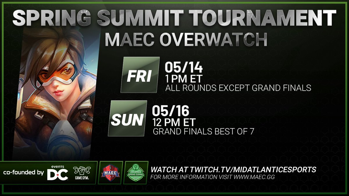 The  #SpringSummit2021 MAEC Overwatch Invitational tournament is starting RIGHT NOW!

Watch as the top DMV programs battle it out for the title of the BEST collegiate Overwatch team in the DMV!

🎮 ➡️ twitch.tv/midatlanticesp…

#CollegiateEsports #GameLocal #MAEC