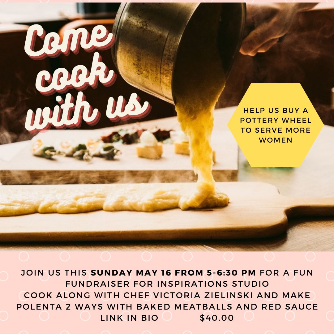 This sunday at 5 pm join us for a polenta cooking class with Chef Victoria Zielinski and help raise funds for a new pottery wheel! More info here inspirationsstudio.org/online-fundrai…
