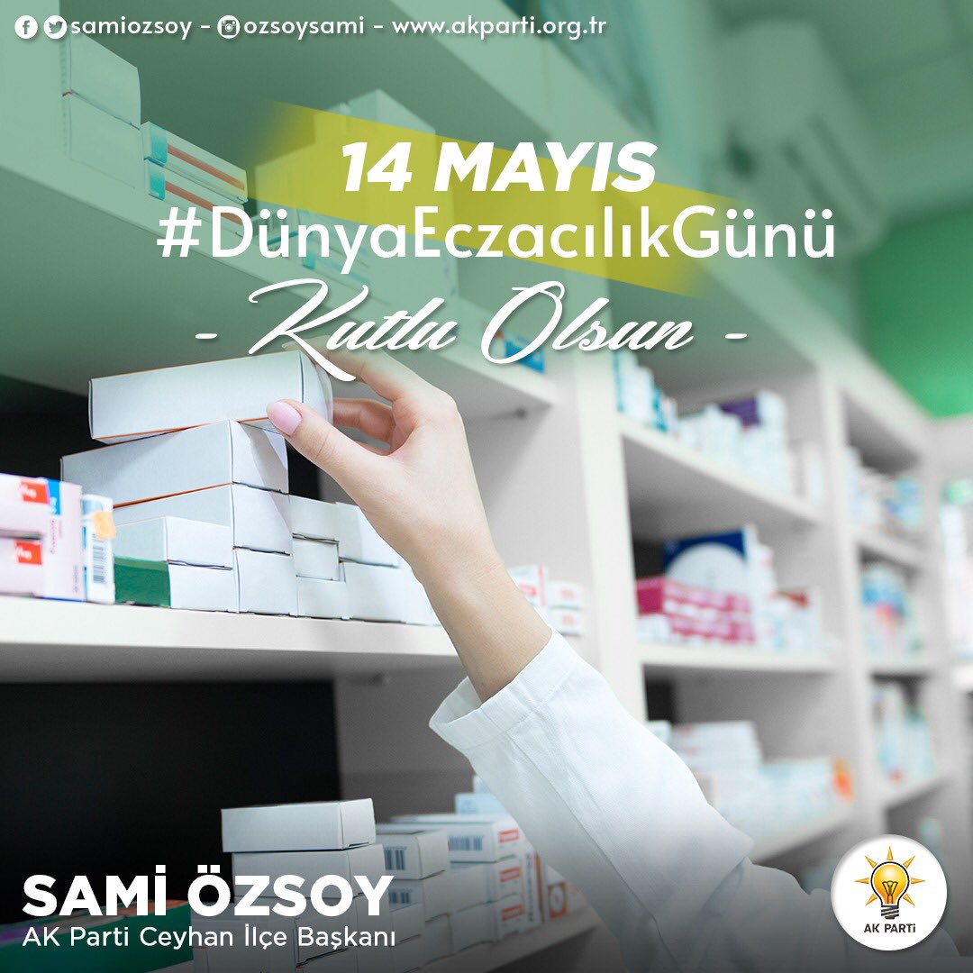 Başta Ceyhanlı Eczacılarımız olmak üzere bizlerin sağlığı için hizmet eden tüm eczacılarımızın  14 Mayıs Dünya #EczacılıkGünü’nü kutluyor, pandemi sürecinde gösterdikleri özverileri çalışmaları için şükranlarımı sunuyorum.

@mehmetay01 
@01AkPartiCeyhan