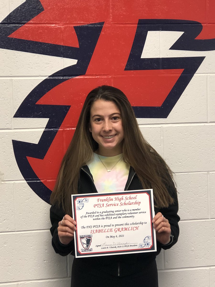 LivoniaFHSPTSA's tweet photo. Congratulations to our PTSA 2021 Scholarship Winners! Isabelle Gramlich and runner-up Hailey Rons! Congratulations girls! #Franklintriad #livoniapride @fhspatriots https://t.co/Y6Wcl5TgQK