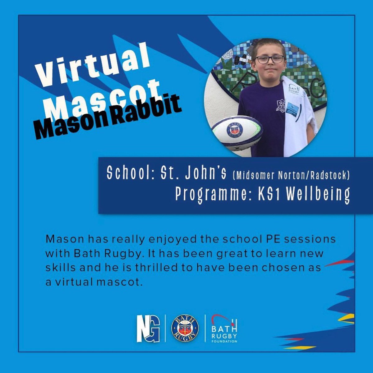 BR_Foundation's tweet photo. Congratulations to Mason for being selected as tonight’s Virtual Mascot for the @BathRugby vs @SaleSharksRugby match.
Awesome effort shown during your school PE sessions with us, Mason, keep up the great work! 🥳💪🙏🥳
#wearebath #bathnextgen #bathrugby #virtualmascot https://t.co/nOrI6skhBg