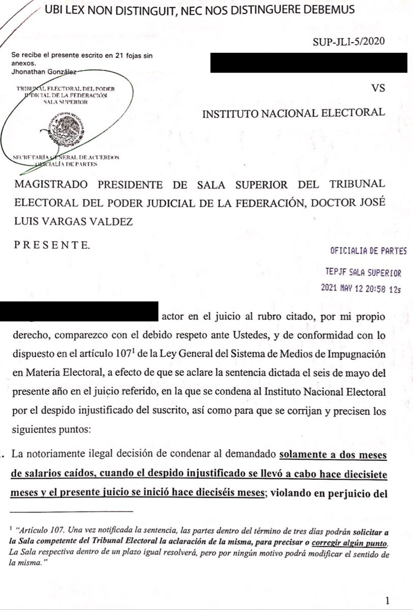 segunyo's tweet photo. Magistrados @JL_VargasV @FFuentesBarrera Monica Soto @JanineOtalora @IndalferInfante @ReyesRdzM y Felipe de la Mata del @TEPJF_informa, solicité aclaración de sentencia por despido injustificado,para corregir las graves y notorias ilegalidades a favor del @INEMexico vs trabajador https://t.co/fSsBJQliQB