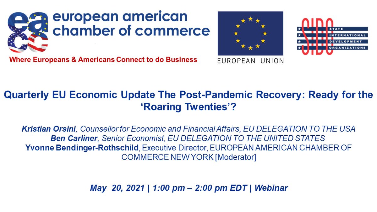 EACC New York (@eaccny) on Twitter photo "Are you Ready for the Roaring Twenties"? Tune in for our Quarterly EU Economic Update on May 20, 1pm EDT.
✒️Register here: eaccny.com/events/?event_…
<a href="/EUintheUS/">European Union in the U.S.</a> <a href="/wtwnyc/">World Trade Week NYC</a> "Are you Ready for the Roaring Twenties"? Tune in for our Quarterly EU Economic Update on May 20, 1pm EDT.
✒️Register here: eaccny.com/events/?event_…
<a href="/EUintheUS/">European Union in the U.S.</a> <a href="/wtwnyc/">World Trade Week NYC</a>