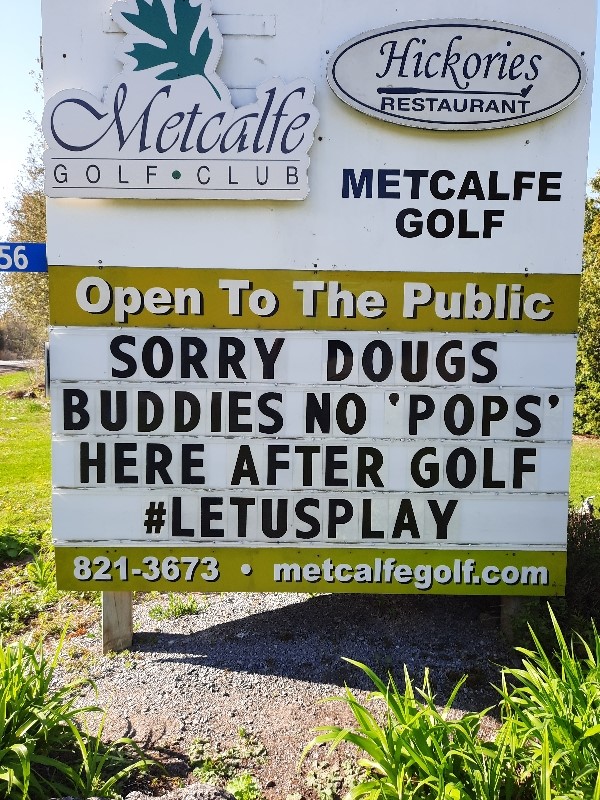 After a tough day here is some #FridayFUN. 
Metcalfe Golf requires golfers to leave right after golf.
Our golfers are more like family than “buddies” and they are responsible.
<a href="/fordnation/">Doug Ford</a> <a href="/celliottability/">Christine Elliott</a> @sylviajonesmpp
@macleodlisa <a href="/adam_stanley/">Adam Stanley</a> @youngergolf @flagstick