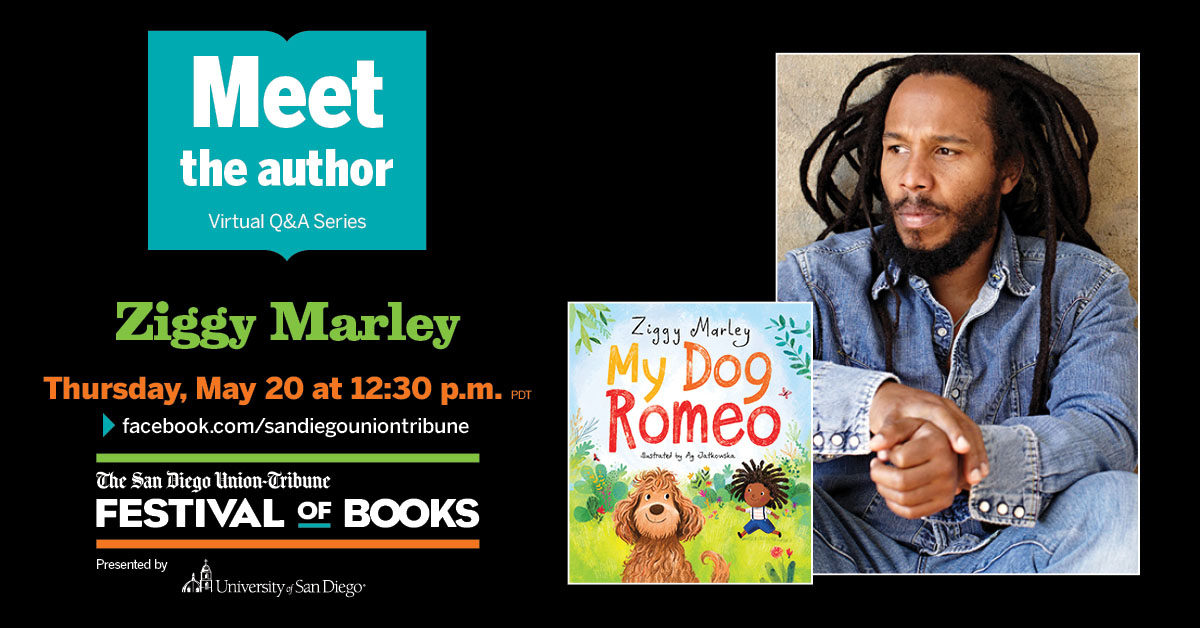 You won't want to miss our next Author Q&A with Ziggy Marley. Tune in live on the San Diego Union-Tribune's Facebook next Thursday, May 20 at 12:30 p.m. PDT. Moderated by Steve Breen, The San Diego Union-Tribune. For more info, visit sdfestivalofbooks.com #GrabABook