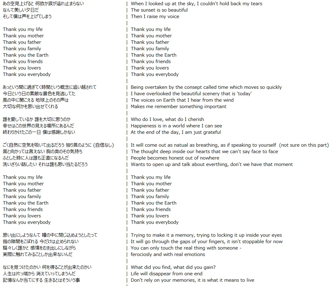 Uzivatel Radioactivegp Na Twitteru ごく自然に空気を吸いて出るだろう 独り言のように Is A Rough Guess Probably Wrong Lyrics And English Translation For Sekai Ni Wa Thank You Ga Afurete Iru In Kimi Shika Katan Type D T Co Fejdng7fzw 日