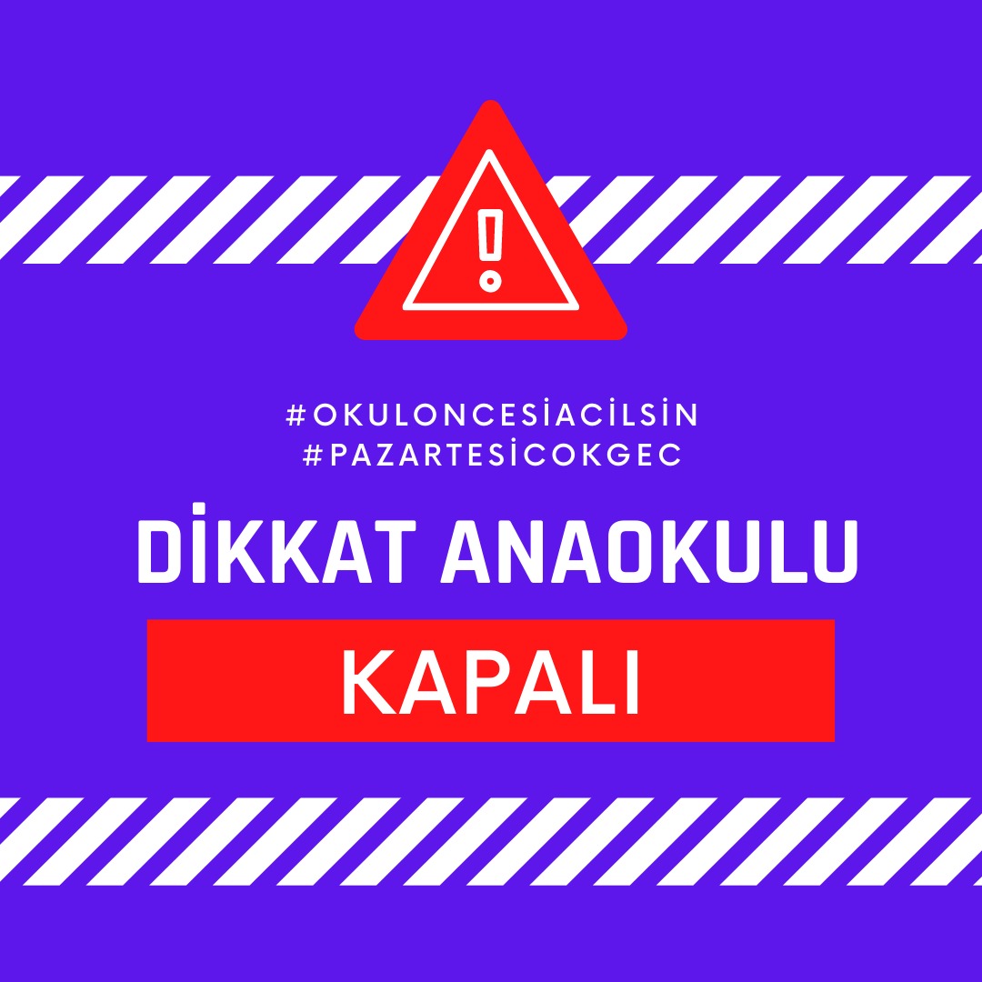 #okuloncesiacilsin Anaokulları belirsizliklerden kurtulmalı ve açık kalmalıdır.Çalışanlar okul öncesinin açık olmasını istiyor.
#okuloncesiacilsin
#pazartesicokgec

<a href="/RTErdogan/">Recep Tayyip Erdoğan</a>
<a href="/ziyaselcuk/">Ziya Selçuk</a>
<a href="/drfahrettinkoca/">Dr. Fahrettin Koca</a>
<a href="/suleymansoylu/">Süleyman Soylu</a>