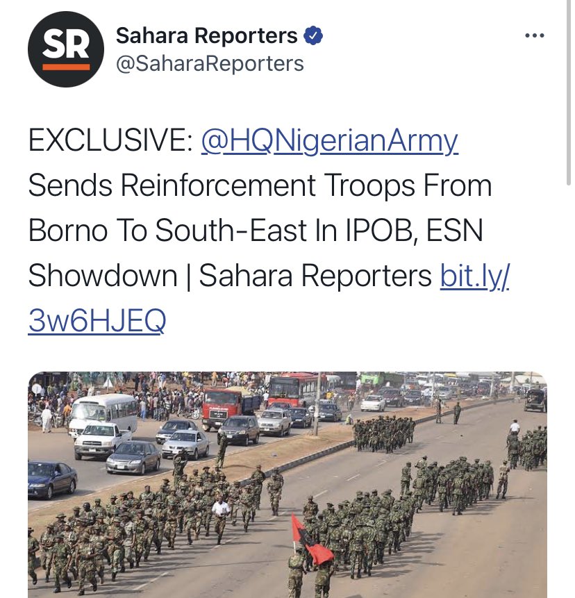 AloyEjimakor's tweet photo. NEWS: “Army sends reinforcement to Southeast to battle IPOB/ESN”.

Dear General Onyenuchea Irabor: Are you oblivious of the quantum INNOCENT blood the Army you lead is about to shed?

Dear Igbo leaders: Rise in unison &amp; resist this. What are you waiting for? https://t.co/plqVc7lrWR