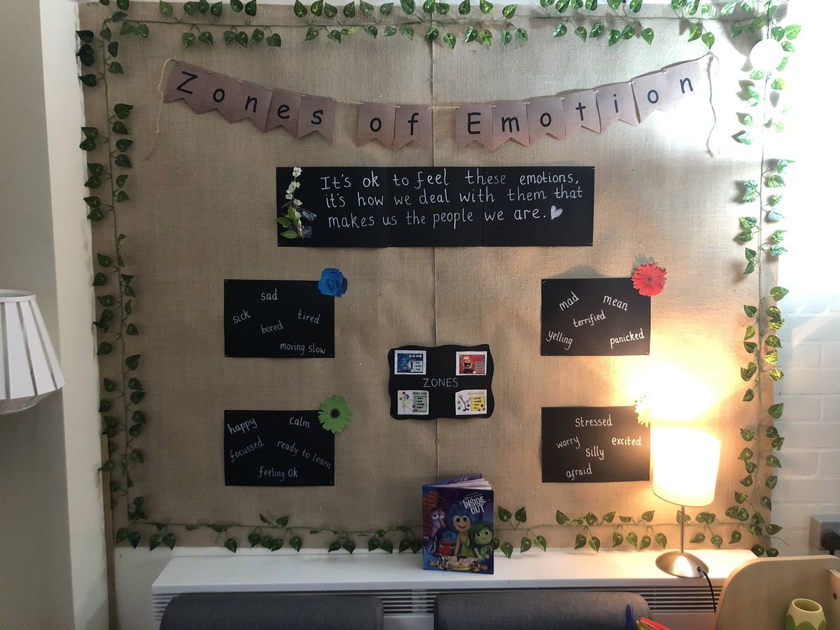 MissFletcher23's tweet photo. The zones of emotion area in my classroom is coming together nicely. We have been so lucky to receive worry monsters from a charity called ‘Knit for Nowt’ to help us talk about our feelings. #MentalHealthAwarenessWeek #EYFS https://t.co/fkhS0WnhmX