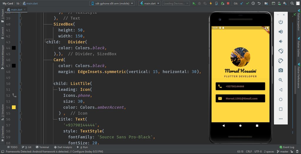 Morsal_1381's tweet photo. The Last Homework of this #Section 
#Flutter class 
Accomplishing by using #ListTile , #leading and #SizedBox to add padding. 
@a_daneshyar 
@CodeToInspire 
@f_forough 
#AfghanGirlsCode https://t.co/kR5dW05Nzj