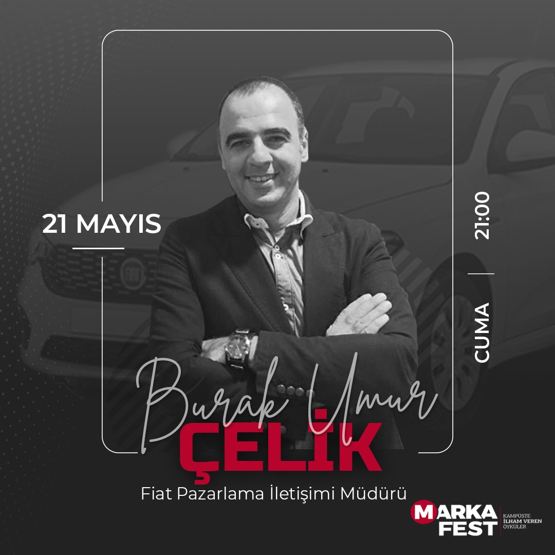 Fiat Pazarlama İletişimi Müdürü Burak Umur ÇELİK "Yeni Egea Cross Hikayesi" başlıklı sunumu ve sürpriz hediyeleriyle 21 Mayıs'ta MarkaFest’te! Detaylı bilgi markafest.com'da! <a href="/FIAT_TR/">fiat_tr</a> #markafest #ilhamverenöyküler #selçuküniversitesi