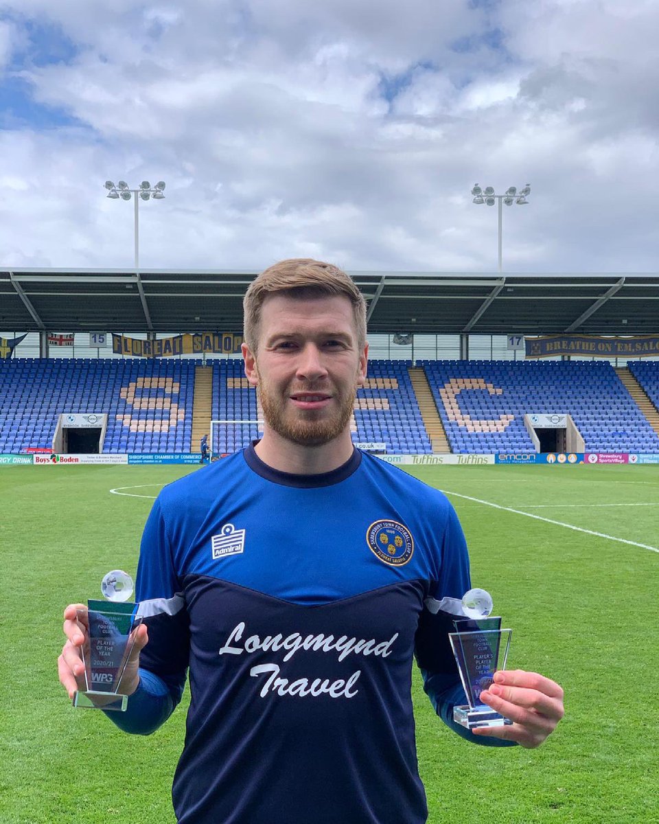 Another season done, delighted to win players player of the year and supporters player of the year, want to thank my team mates and the fans for the awards what’s been a tough season for everyone, looking forward to next season and having the fans back in @shrewsweb