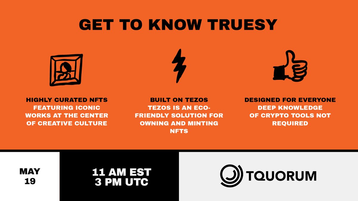 Next week we’ll hear <a href="/ccarella/">Chris Carella</a> talk <a href="/Truesy_official/">Truesy</a>, #NFTs on #Tezos, and how this new platform is drawing creatives at the center of culture. 

Register here: bit.ly/3uSoi2m