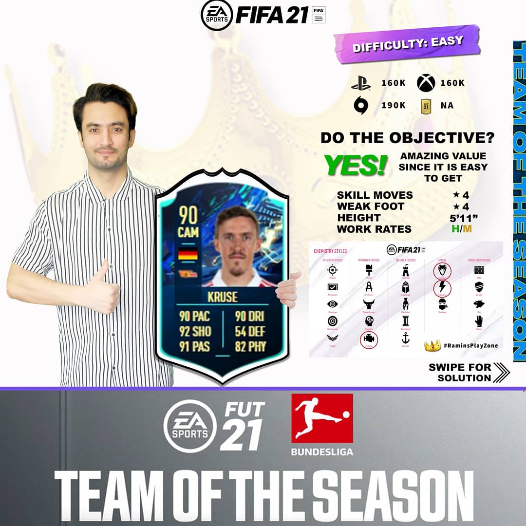 iamraminkhan's tweet photo. Hopefully, this guide has given you everything you need to know to complete KRUSE SBC

#FIFA21 #fut21 #easportsfifa #easports #FUTBirthday #fifasbc #premireleague #Bundesliga #LaLigaSantander #Messi #Ronaldo #championsleague #raminsplayzone #fifaobjectives #fifasolution #kruse https://t.co/0pGwJrY7Yp