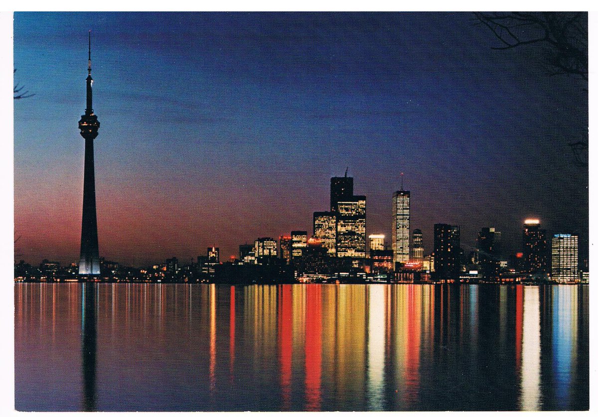TorontoPast's tweet photo. Toronto At Night: Here's a beauty of a postcard. You can make out a few key buildings. TD towers & Royal York. Note the Admiral neon sign. CN towner seems to be under construction so this would be mid 1970's. #toronto #torontoskyline #torontonight #torontopast #cntower https://t.co/aioJz5U2ox
