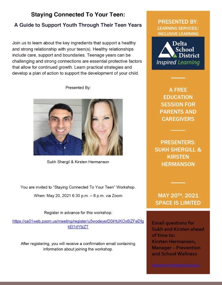 Kirsten Hermanson (@deltasdwellness) on Twitter photo Next week I will be co-facilitating a workshop that is near & dear to my heart - on how to keep connected with your teens! With an increase in gang violence & recruitment, as parents we NEED To be more connected as ever! <a href="/deltasd37/">DeltaSchoolDistrict</a>
ow.ly/zN5L50EN0W2 Next week I will be co-facilitating a workshop that is near & dear to my heart - on how to keep connected with your teens! With an increase in gang violence & recruitment, as parents we NEED To be more connected as ever! <a href="/deltasd37/">DeltaSchoolDistrict</a>
ow.ly/zN5L50EN0W2