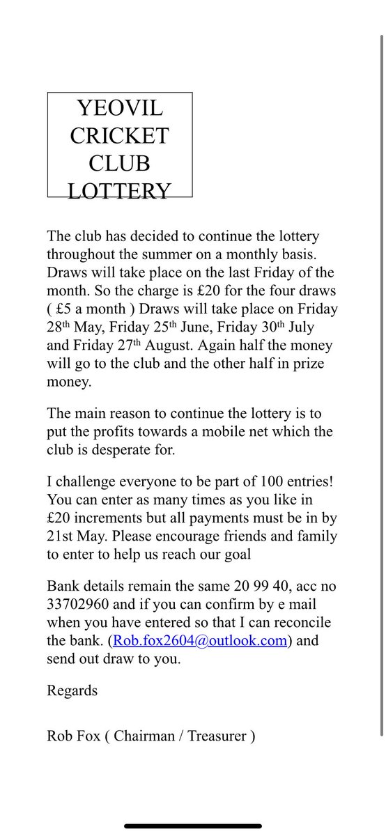 YeovilCricket's tweet image. Let’s all get aboard the YCC lottery! Support your local club!!