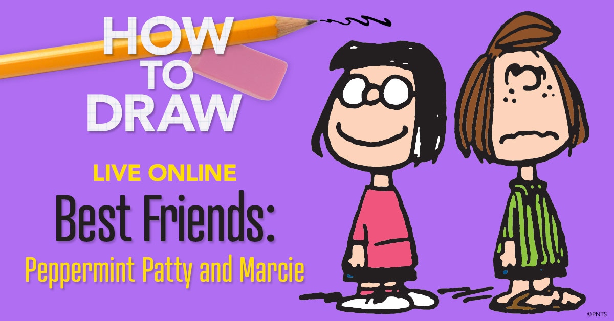 SchulzMuseum's tweet photo. "How to Draw Best Friends: Peppermint Patty and Marcie" online workshop! 📅 Event meets via Zoom on Thursday, May 27, at 4:00 pm (Pacific Time). $10 Members / $15 Non-Members. REGISTRATION REQUIRED: https://t.co/ethKKrVDk1 https://t.co/MPlNi1qW49