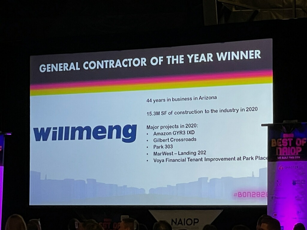 BuildWillmeng's tweet photo. Best of @NAIOPArizona was a fantastic reminder of the amazing projects happening all over the state. We are honored to be awarded the Firm of the Year, General Contractor of the Year and the Tenant Improvement Contractor of the Year. #BON2020 https://t.co/0Irt2pJILe https://t.co/gufwHuXoVf