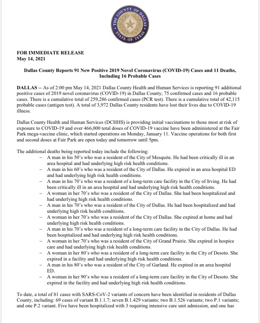 Clay Jenkins on Twitter "NEW Dallas County Reports 91 New Positive