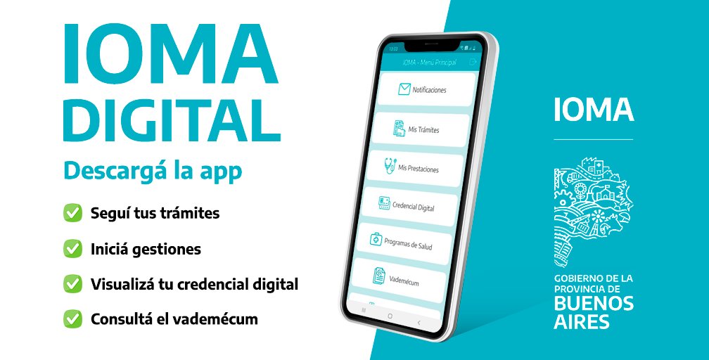 📲 Descargá la app #IOMADigital
Disponible en Android y iOS.

Realizá tus gestiones de #IOMA en tu celular y accedé a todos los servicios de tu Obra Social de forma rápida y sencilla.