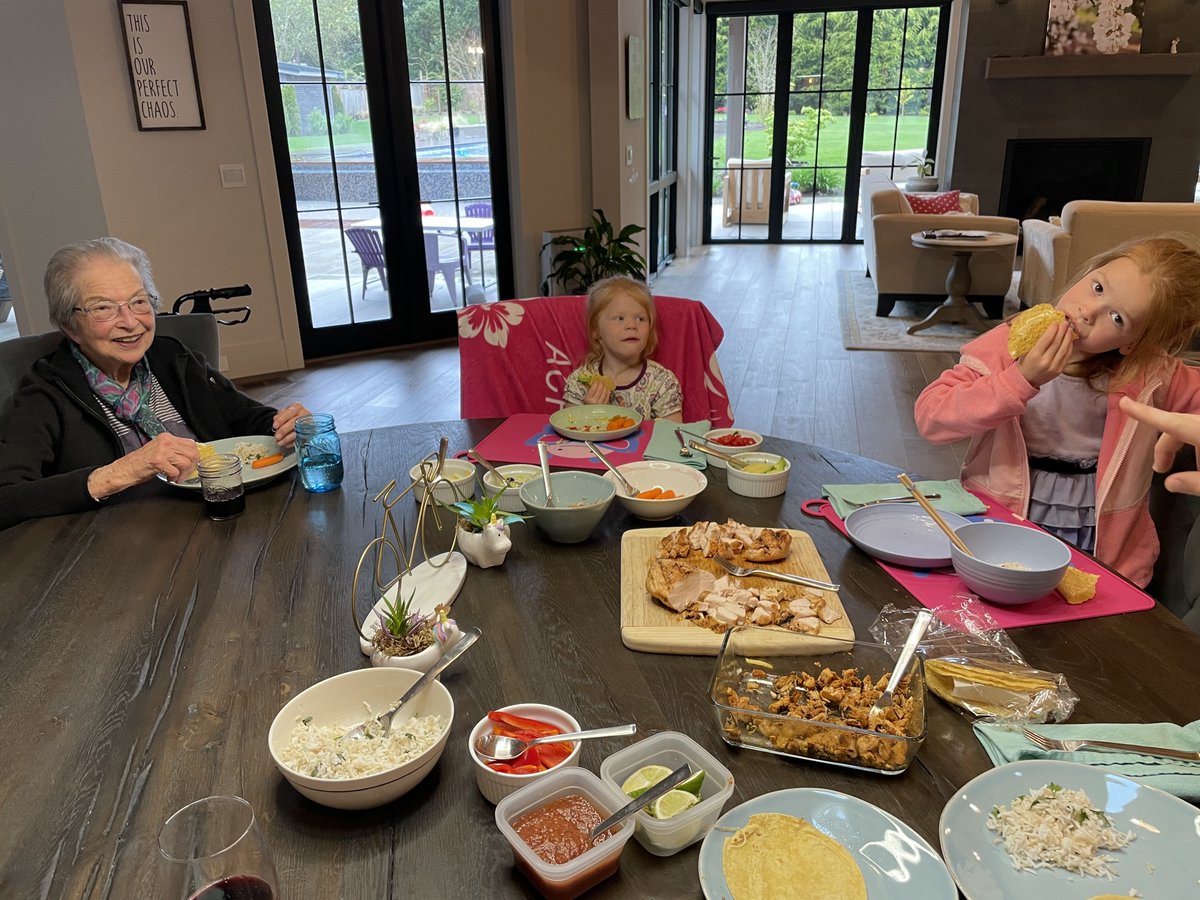 Fun Fact: There is a combined 100 years of taco Tuesday experience at this table!! Love when the girls get to spend some quality time with Great Grandma. #GirlDad