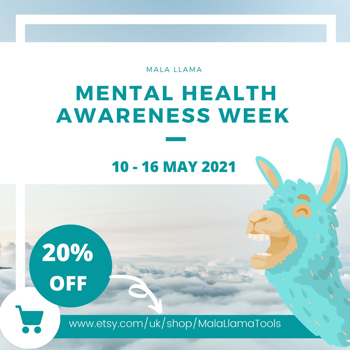 MalaLlamaTools's tweet photo. Mental Health Awareness Week draws to a close this weekend. Continue to embrace new habits &amp; improve your wellbeing.

1/4 people in UK experience a mental health problem each year.

We are giving you 20% off our Calming Cards.

Visit our shop to get 20% off &amp; free delivery. https://t.co/g8WqJvLSgW