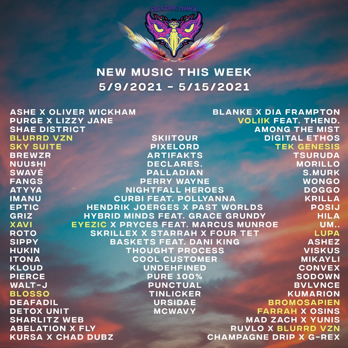 Electric_Hawk's tweet photo. ⚡️ NEW MUSIC THIS WEEK ⚡️

looks like we're gonna be busy this weekend.

What's everyone's must-listens? 👀 https://t.co/Q7tmhOztIk