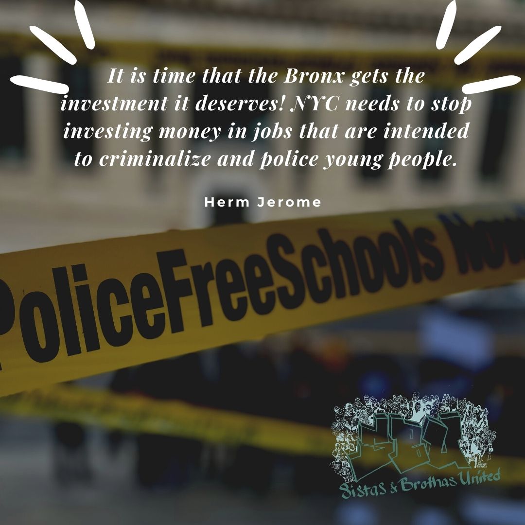 SBU_POWER's tweet photo. The Bronx needs better! Join us this Tuesday, May 18th at 5pm for our town hall on #PoliceFreeSchools for the Bronx 

Register here: https://t.co/zoYbLeCp4F (Link also in Bio) https://t.co/K80BFlc9ov