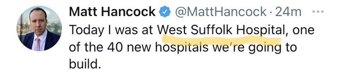 SueSuezep's tweet photo. You are standing in front of the hospital you are going to build @MattHancock  Ummm https://t.co/PAIzBRl3vH