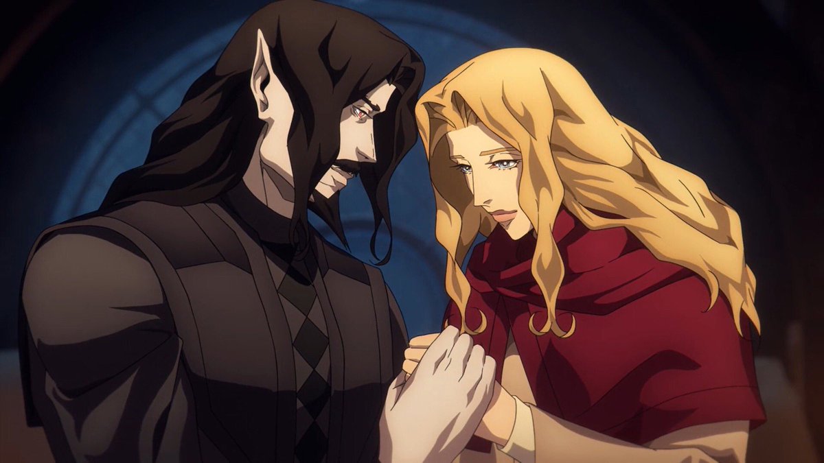 NitanieL_'s tweet photo. LOOK AT THEEEEM!!! 💕😭❤️🥺🙌🏻 I can’t believe they got a happy ending! 
I love me my sad endings, but sometimes an ending like this happens and I absolutely LOVE it #Castlevanias4 #CastlevaniaNetflix https://t.co/J0UownQJJ6