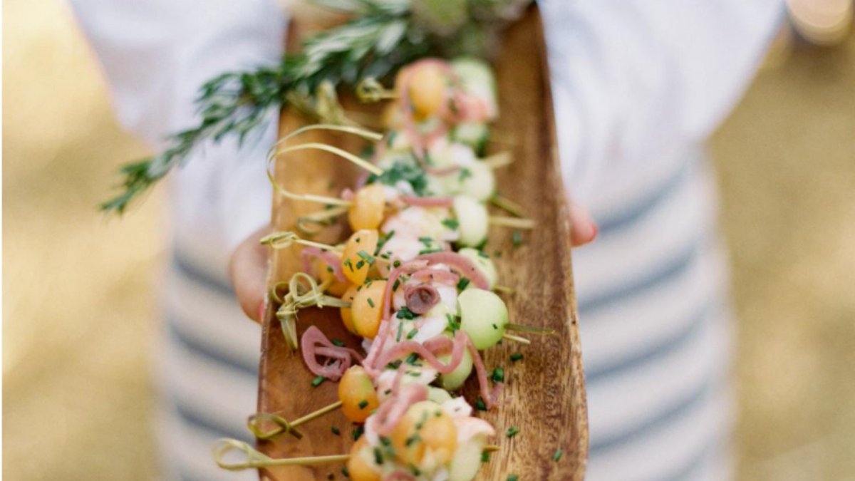 Fresh fruit on a stick is always a winner for a summer fete. Visit our Pinterest page for more cocktail hour appetizers your guests will devour! 😋 pinterest.com/spireeventspac…