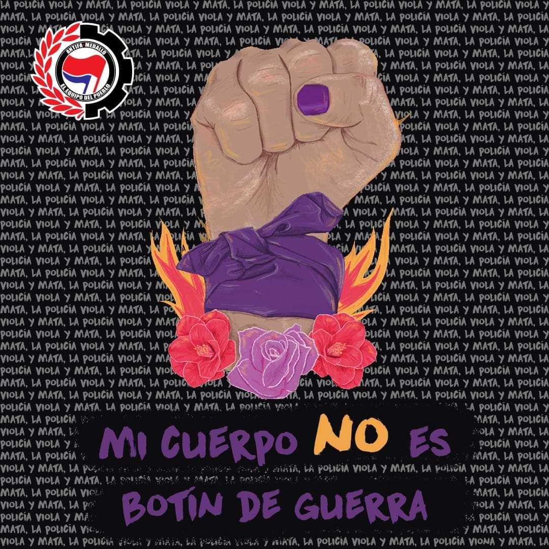 AntifaMedallo's tweet photo. Levantamos nuestra voz de indignación, rabia y dolor frente al infame despojo de humanidad que han demostrado históricamente los agentes de la fuerza pública.  #EsmadAsesinoYViolador #PolicíaCriminal 🔥 https://t.co/YJJuInNvxh