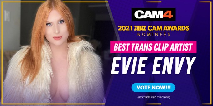 Let's give it up for @evie_envy for her BEST Trans Clip Artist nomination at this years @XBIZ Cam Awards