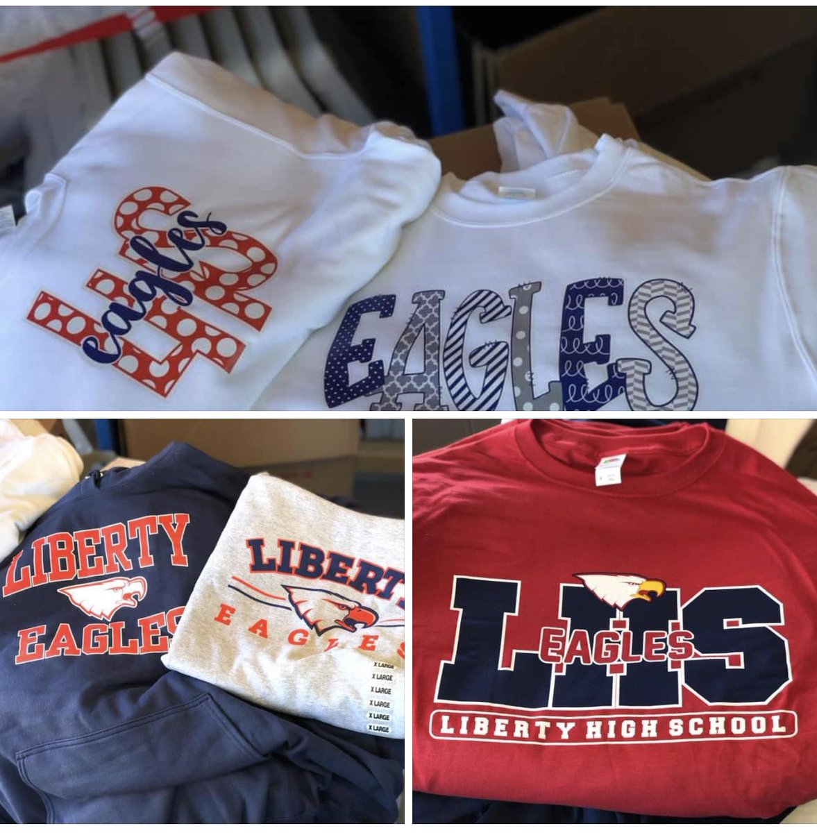 lhsboosterclub's tweet photo. WHO’S READY FOR A SPIRIT WEAR SALE &amp; NEW MERCH DESIGNS? Open Saturday 8 am to noon (later if we are busy with sales!) Please stop by the Spirit Shed at the Football Field tomorrow morning! #EaglePride https://t.co/g2Qaca7F6C