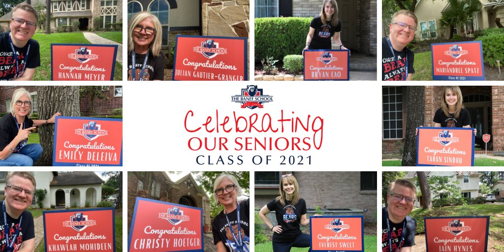 BanffHouston's tweet photo. Our Lower, Upper &amp; Admissions Directors surprised our #seniors with special yard signs today, celebrating their upcoming #graduation! Congratulations Class of 2021! https://t.co/xhvcOEgTU4