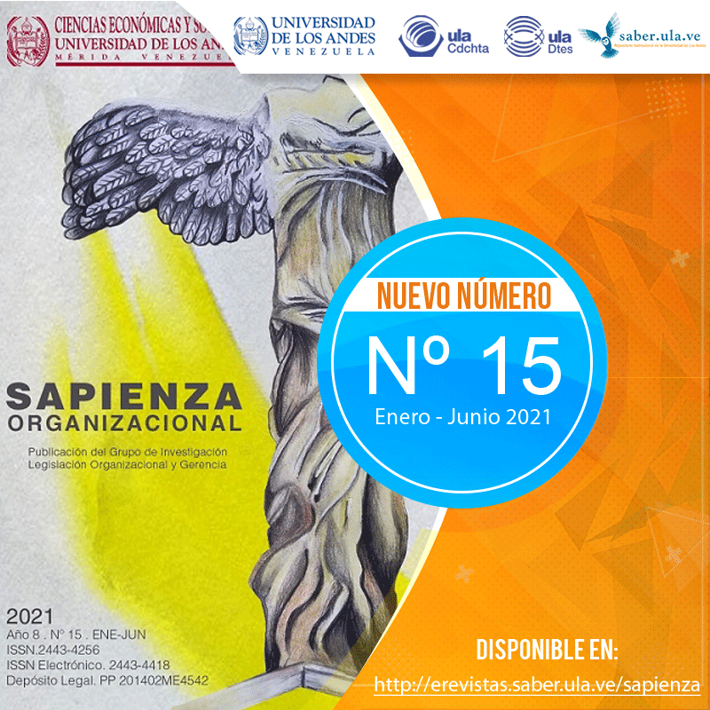 #Difusión✨Revistas ULA✨📢 
📌 Convocatoria 2021📗
Sapienza Organizacional: revista científica certificada acreditada por el CDCHTA ULA y publicada en el Repositorio Institucional <a href="/SaberULA/">SABERULA</a> 
📌 Gestión Editorial Activa 
Disponible en 🔓 y OJS