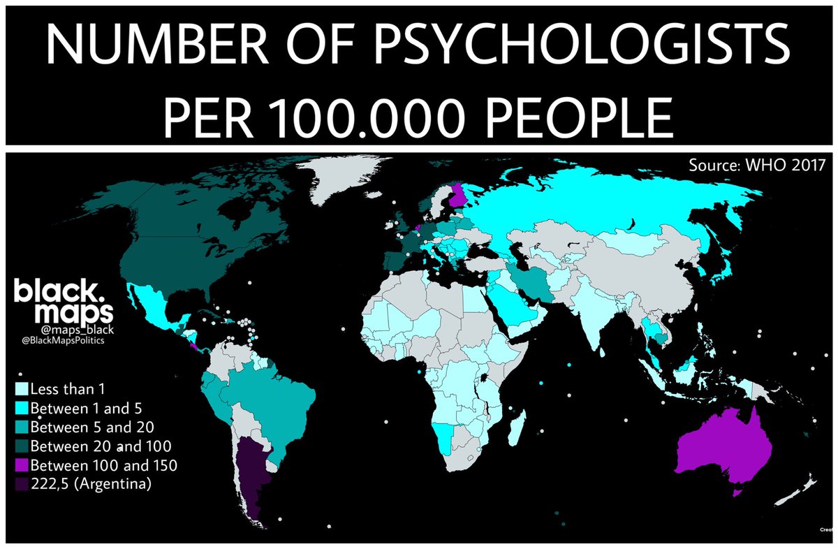 maps_black's tweet photo. Number of psychologists per 100,000 people https://t.co/k3ScKhW68b