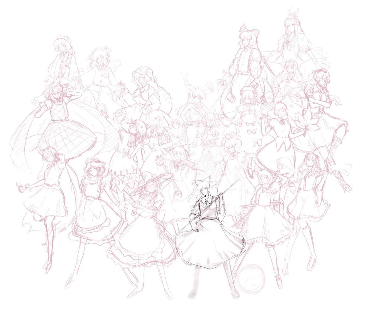 #東方Project #東方 #イラスト好きな人と繋がりたい #絵描きさんと繋がりたい 
あと100人近く描かんといけないのか…
そしてこれはまだラフっていう 