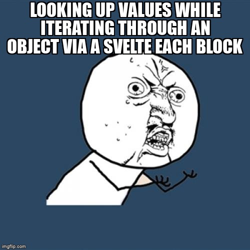 overflow_meme's tweet image. Looking up values while iterating through an object via a Svelte each block stackoverflow.com/questions/6753… #svelte3 #svelte #each #object #arrays