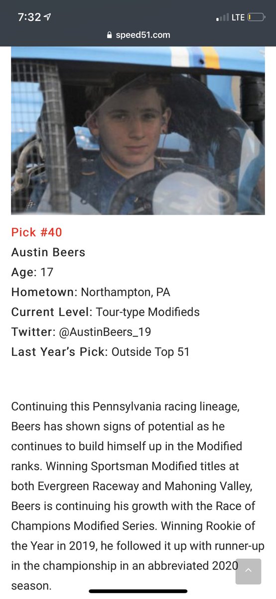 AustinBeers_19's tweet image. Honored to be picked 40th in this years @speed51dotcom #ShortTrackDraft! Improved 23 spots from last year!