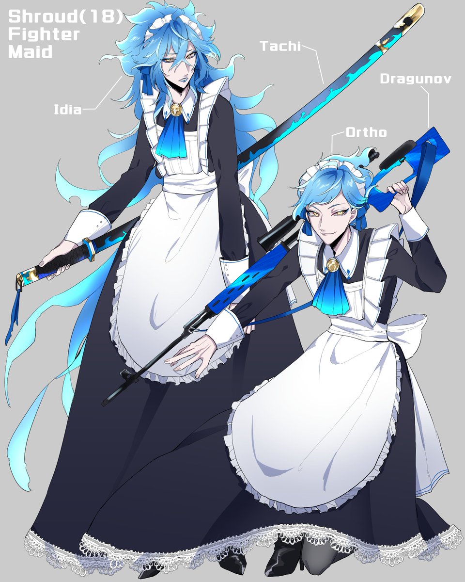 apron blue hair multiple boys alternate costume maid headdress maid 2boys  illustration images