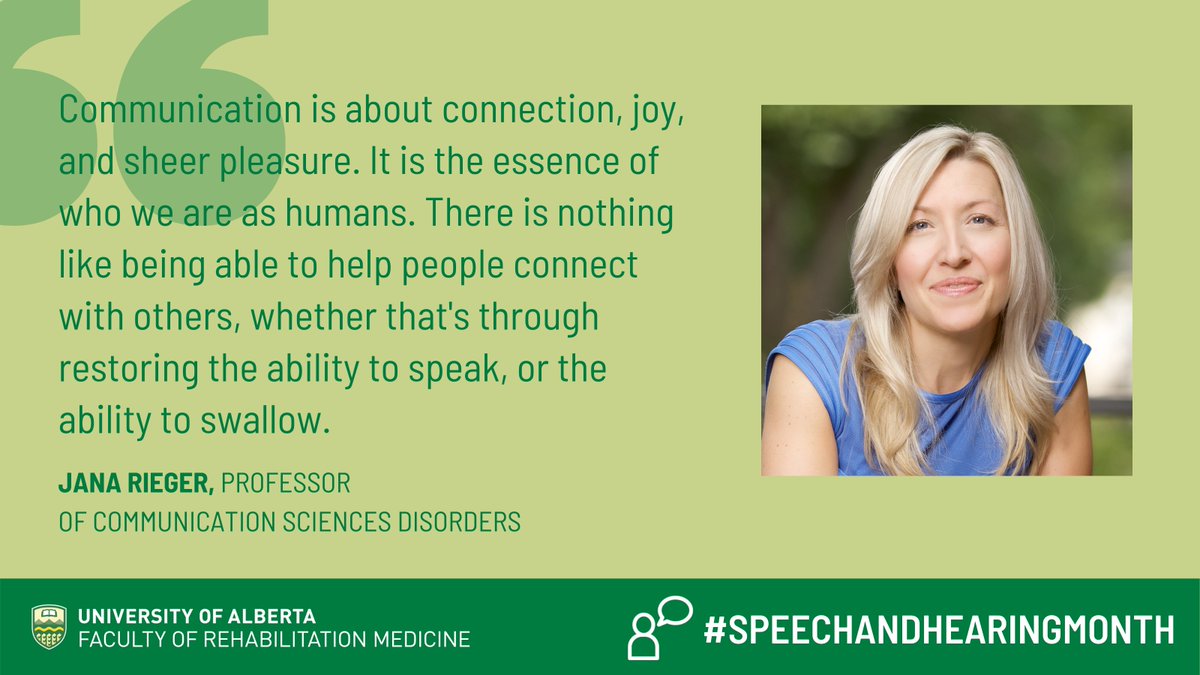 UofARehabMed's tweet photo. “There is nothing like being able to help people connect with others, whether that's through restoring the ability to speak or the ability to swallow.” - Communication sciences and disorders professor Jana Rieger. @TrueAngleMed #Speechandhearingmonth https://t.co/vSV2WGEKPr
