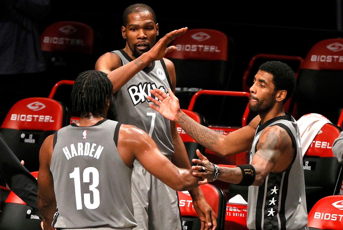 Nets' Kevin Durant, Kyrie Irving and James Harden back together again